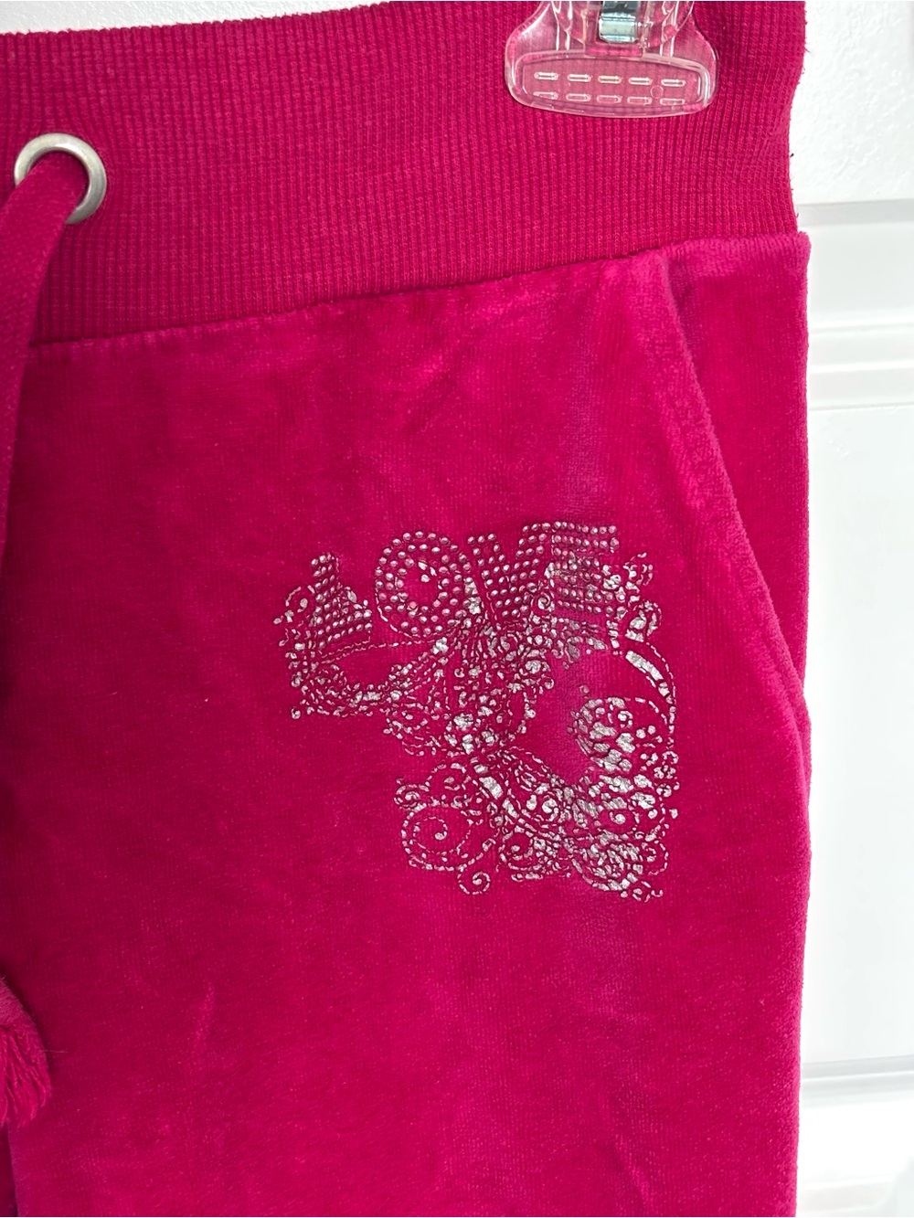 Vintage Y2K One Love Hot Pink Velour Rhinestone Hoodie Flare Pants Set Small XS - Picture 6 of 16